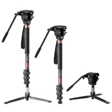 CF34 Carbon Fiber Monopod, 72" Fluid Head with Folding Base for DSLR