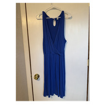 Old Navy A-Line Dress Blue Solid Sleeveless Surplice Pullover Knee Length L