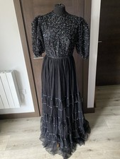 After Six By Ronald Joyce Black Glam Maxi Dress Tiered Prairie VTG 1970s 1980s