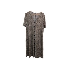 Leopard Print Midi Dress Womens XL Button Front Short Sleeve Mob Wife Cheetah