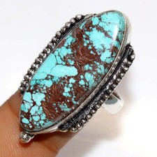925 Silver Plated Turquoise Ring US 9.5 Mother's Day Gift Most Beautiful GW