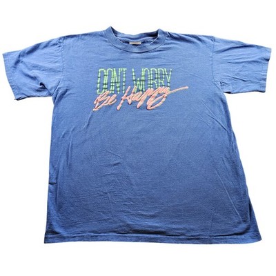 Vintage Don't Worry Be Happy Shirt Mens XL Blue Oneita Made USA 80s Graphic