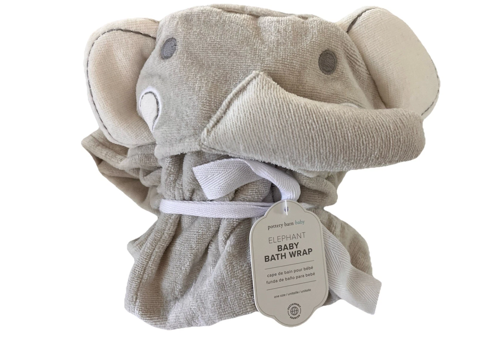 Pottery Barn Kids Baby Elephant Towel Hooded Gray 100% Cotton Pool Beach Summer