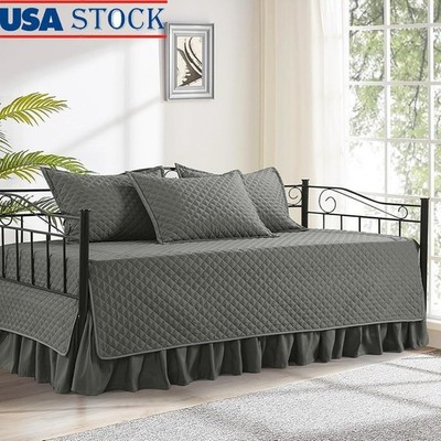 Elegant Diamond Stitch Daybed Cover Set Soft Microfiber Bedding Shams Bedskirt