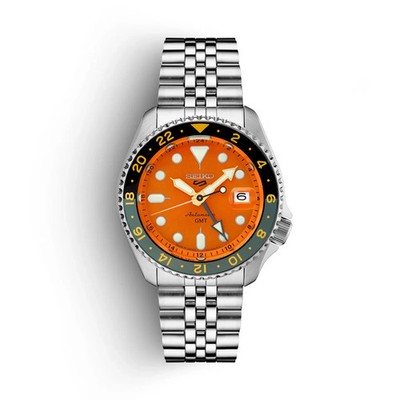 *BRAND NEW* Seiko 5 Sports SKX GMT Auto Orange Dial Stainless Men's Watch SSK005