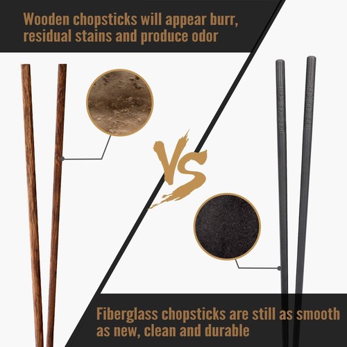 10 Pairs Fiberglass Chopsticks Reusable Chopsticks Dishwasher Safe 9 1/2 Inches - Picture 7 of 12