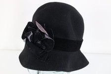 Vtg 50s Streetwear Felt Wool Flower Band Cloche Hat Cap Black Womens OSFM USA