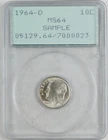 1964-D 10c Mercury Silver Dime PCGS MS64 SAMPLE Slab Gen. 1.2 Holder C4485