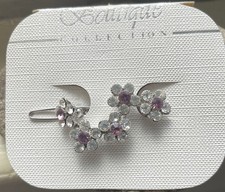 Clear  Garnet Rhinestone Flower Barrette Silver Tone 90  s Boutique Collection