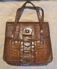 Vintage french 1940s Genuine Alligator Crocodile Skin Large Handbag