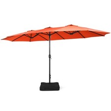 15FT Double-Sided Twin Patio Umbrella Outdoor Market W/ Crank  Base Orange