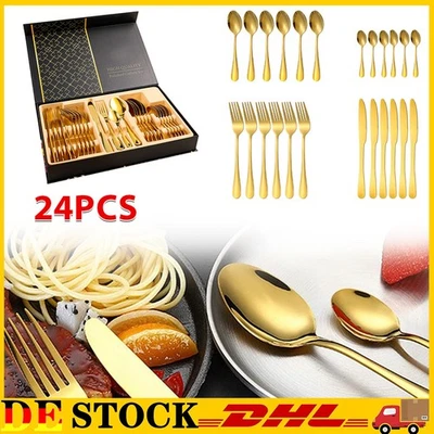 24 teiliges Edelstahl Besteckset Gold rostfest für 6 Personen Küche Restaurant - Bild 1 von 4