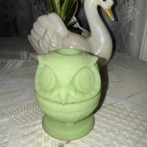Vintage Fenton Owl Fairy Lamp Glowing Uranium Glass Custard