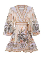 NWT Zimmermann Spring Australian Resort Elegant Wrap Lantern Sleeve Short Dress