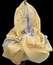 100% Silk mulberry Scarf Women neckerchief Shawl Wrap floral yellow gray HD1-24