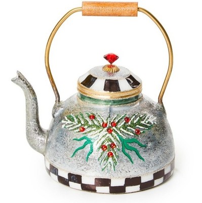 MACKENZIE-CHILDS ''FARMHOUSE TEA KETTLE POT GLASS ORNAMENT'' NEW *FREE SHIPPING