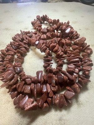 Goldstone Beaded Necklace Brown Stone Chip Jewelry Fashion Chip Style Necklace