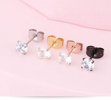 Genuine 18K Yellow Gold Filled 6mm Shiny Cubic Zirconia CZ Post Stud Earrings