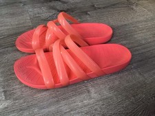 CROCS Size 9 WATERMELON SPLASH GLOSSY STRAPPY FLIP FLOP SANDALS