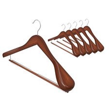 6 Pack Wooden Hangers, Extra Wide Shoulder Wood Hangers with Locking Bar for ...