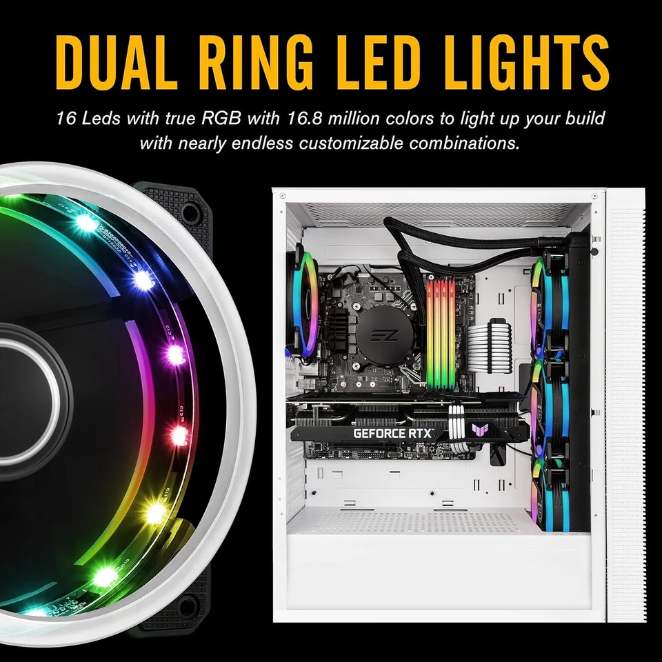 RGB Dual Ring 120mm Case Fans, Speed Adjustable - 5 Pack - Image 4 of 4