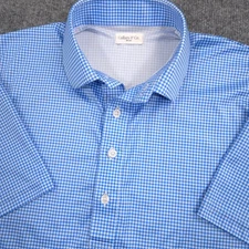 Collars & Co Polo Shirt Mens M Blue Gingham Performance Golf Casual Dress Collar