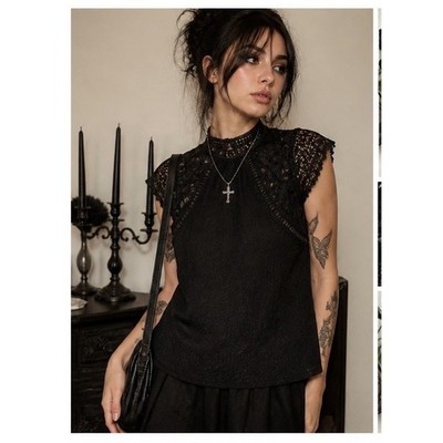 Dark Romance Lace Blouse Medium WhimsyGoth Witchy 20s Vampire Black Glam Siren