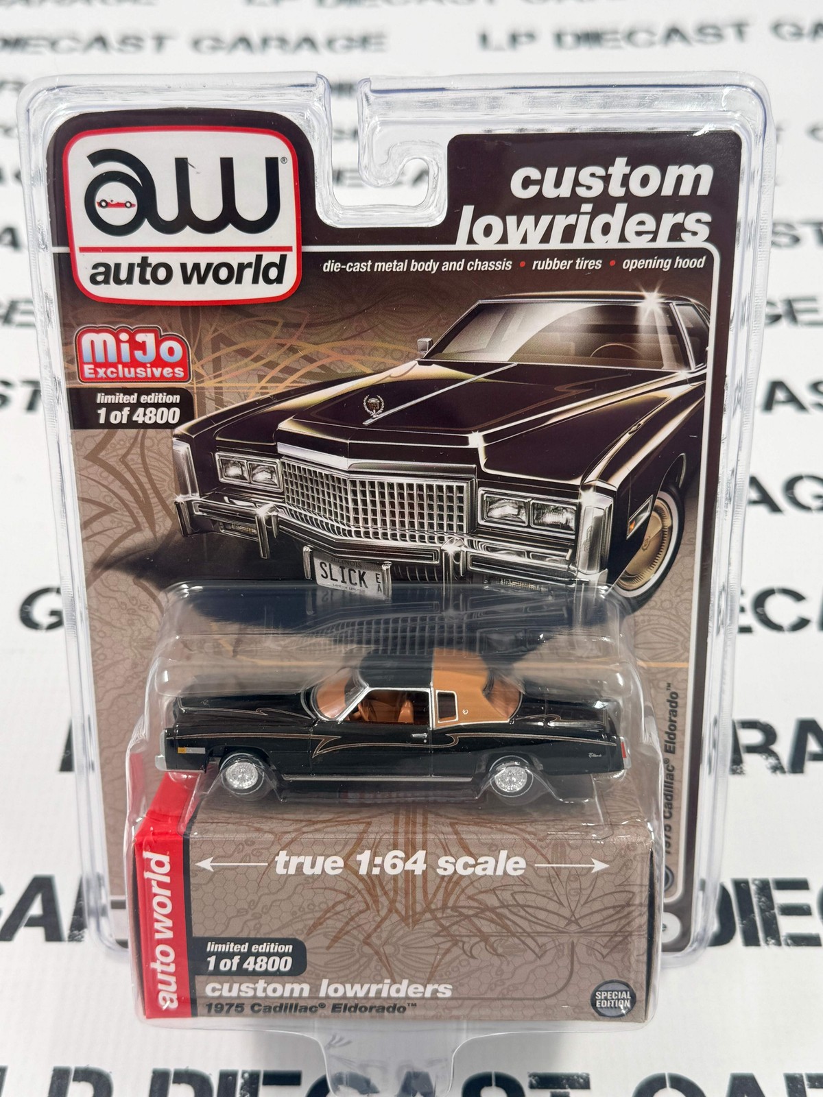 AUTO WORLD 1975 Cadillac Eldorado Black 1:64 Diecast MiJo Lowriders