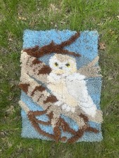 Vintage Handmade Owl Latch Hook Wall Hanging 32  X 23  