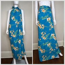 Vtg 1970s Hawaiian Halter Wrap Maxi Dress Skirt 70s Hilo Hattie Pareau New Tags