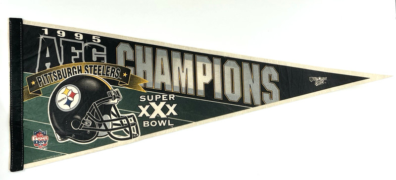 VINTAGE PITTSBURGH STEELERS 1995 AFC CHAMPIONS SUPER BOWL XXX PENNANT 12"x30"in.