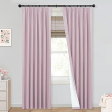Pink Blackout Curtains for Bedroom Girls,100 Black Out Pinch Pleated Curtains f