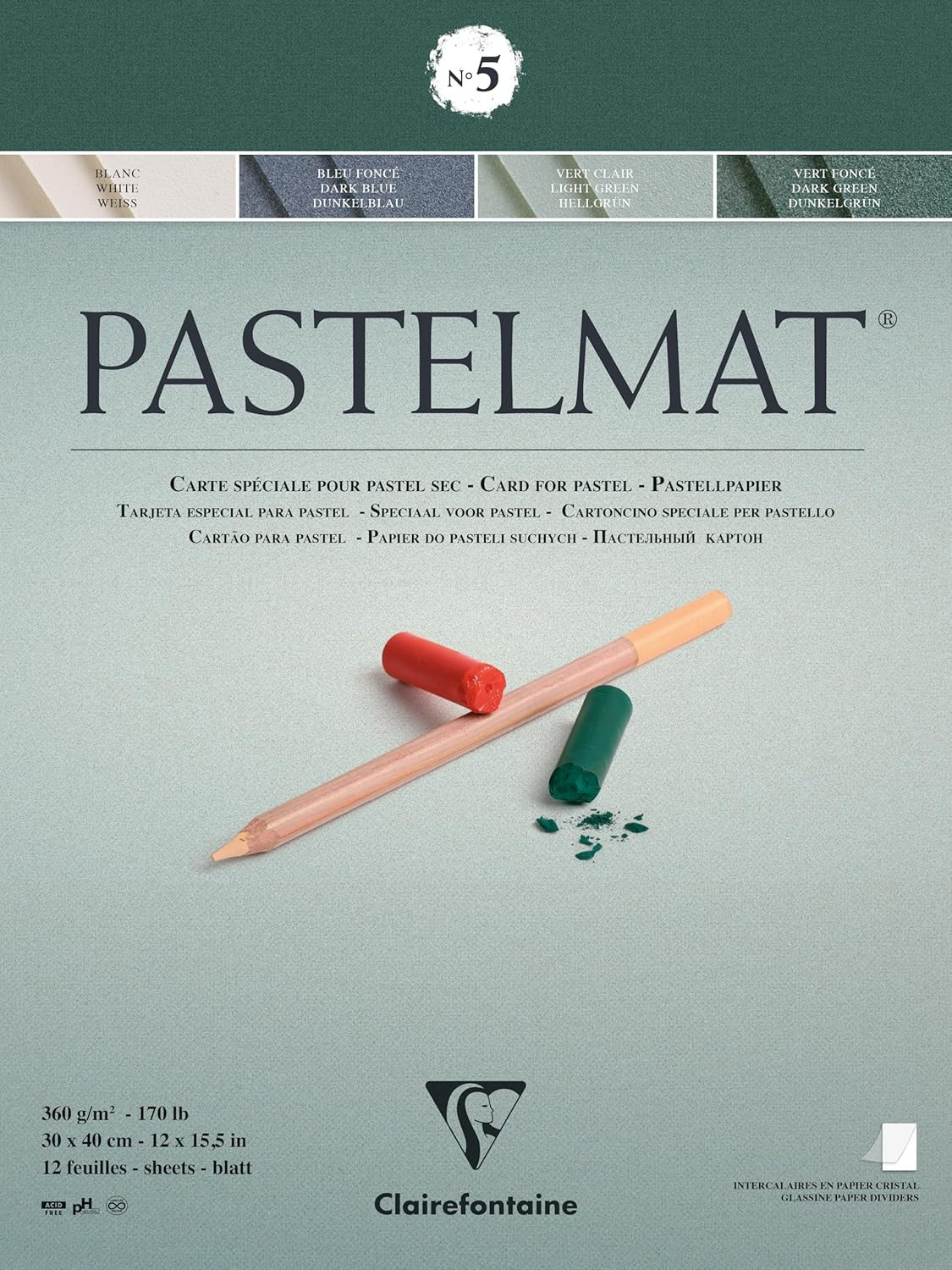 Clairefontaine Blocco collato Pastelmat n°5 - 12 Fogli di carta - 30x40 cm