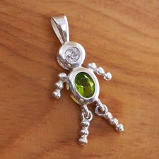 VTG Sterling 925 silver handmade birthstone pendant peridot, baby boy figure