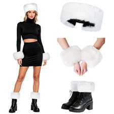 3 PCS Faux Fur Headband Set Fluffy Winter Ear Warmer Wrist Cuff Boot Cuff Warm