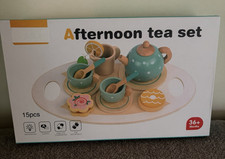 15Pcs Wooden Tea Set for Little Girls, Wooden Toys, Toddler Tea Set Play Kitche