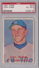 1957 Topps #312 Tony Kubek Yankees DOUBLE-PRINT, RC ROYw PSA 4 - VG/EX