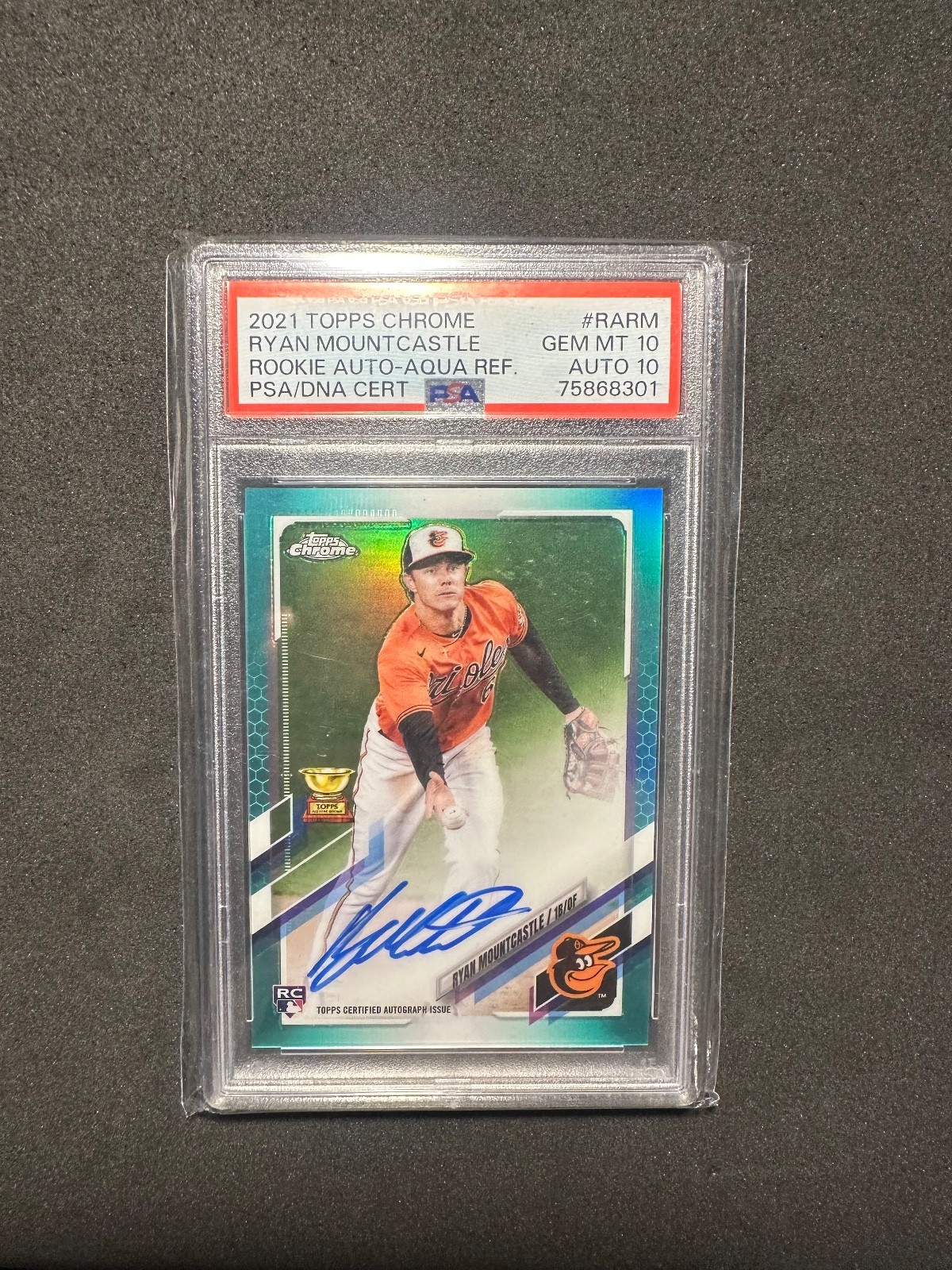 2021 Topps Chrome Rookie Autographs Ryan Mountcastle Aqua Refractor /199 PSA 10