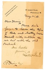 1906 Letter Signed Lester Leland St James' Club Piccadilly London Tool Battery