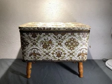 Vintage Redmon Storage Ottoman Sewing Box / Foot Stool Wood Legs