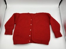 Vintage 1950s Toddler /Baby Red Christmas Sweater Button Down Front Teddy Bear