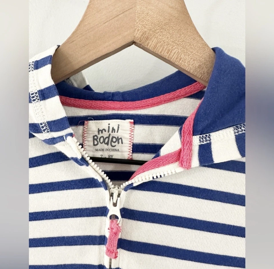 Sudadera con Capucha Mini Boden Rayas Cremallera Frontal Azul y Blanco Talla 7-8Y Foto 4 de 4