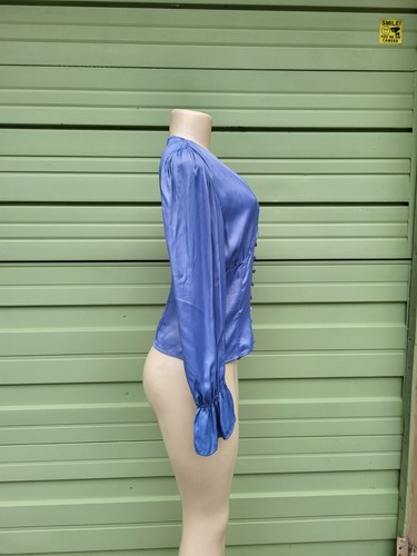 NEW ZARA Blue v-neck buttoned blouse Satin effect Long Sleeves Size XS #6836A - Picture 8 of 11