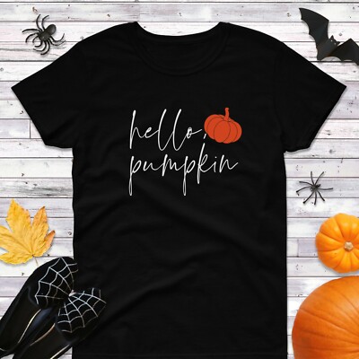 Womens Hello Pumpkin Halloween Thanksgiving Fall Pumpkin Spice Cozy Shirt Tee