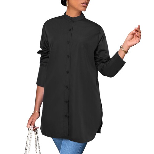 Damen Knopfleiste Langarm Taille gebunden Shirt lässig locker OL Tops Shirt - Bild 14 von 20