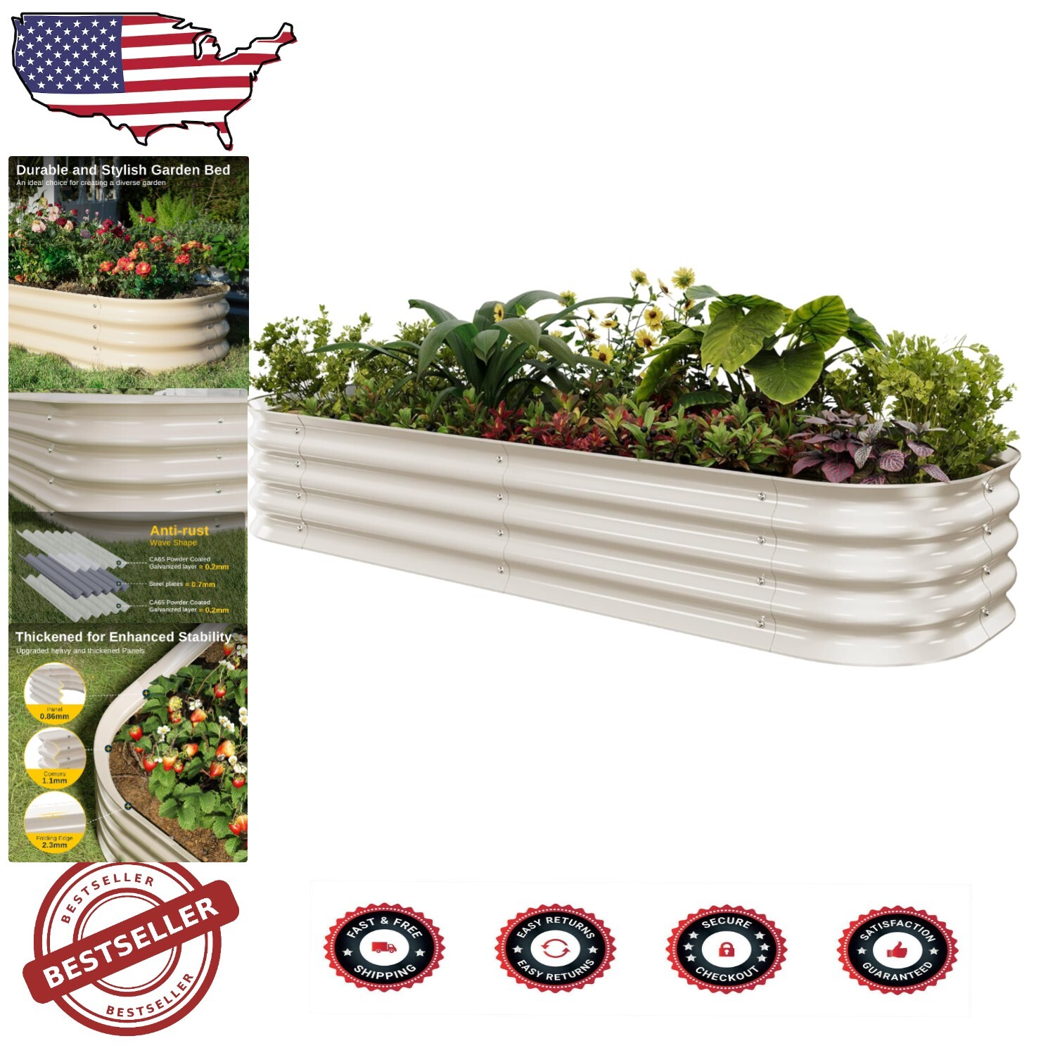 Modular 6 x 2 ft Galvanized Metal Garden Bed - Elegant Outdoor Planter Kit