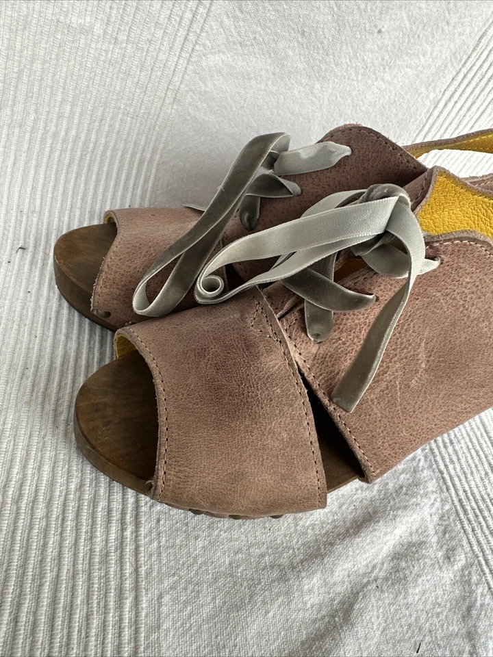 Sanita Stone Spica Plateau Cuero Nobuck Suela de Madera Zueco Sandalia Tacón Polonia 40 Foto 3 de 4