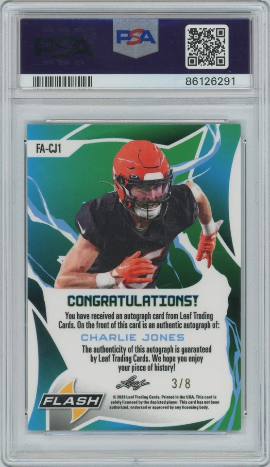 2023 Leaf Eclectic Charlie Jones Flash AU-Blue MTLZD SPRKLS #FA-CJ1 3/8 PSA 9 - Image 2 of 2
