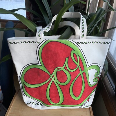 BRIGHTON Love Joy Christmas Dove Red White Peace Heart Green Canvas Tote  Bag