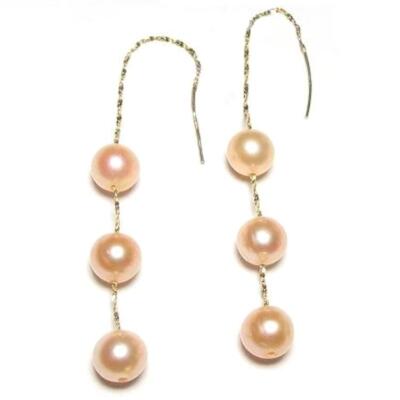 AAA 6-7mm Triple Pink Pearl Earring Threads 14K Gold, Gold Filled or 925 Silver